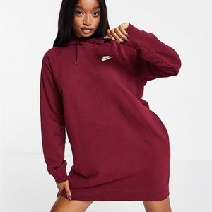 Nike Club Essentials oversized hoodie dress in burgundy